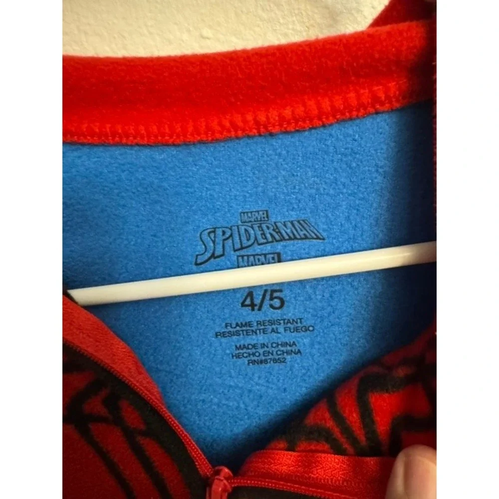 Marvel Spiderman Boys Hooded Fleece Union Suit Pajamas Blue Red Size 4/5